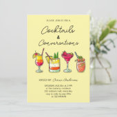 Handgezeichnete Cocktails und Party für Gespräche Einladung (Stehend Vorderseite)
