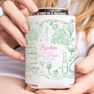 Handgezeichnete Coquette Wiser und Hotter Geburtst Dosenkühler