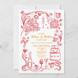 Handgezeichnete Coquette Wiser und Hotter Geburtst Einladung