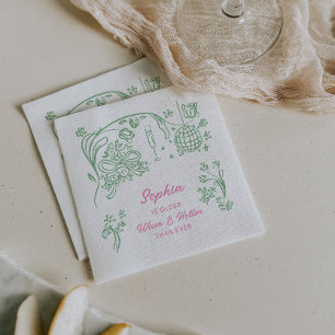 Handgezeichnete Coquette Wiser und Hotter Geburtst Serviette