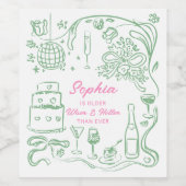 Handgezeichnete Coquette Wiser und Hotter Geburtst Weinetikett (Einzelnes Label)