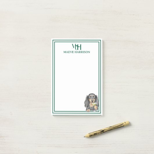 Handgezeichnete Dackel Martini-Glas Post-it Klebezettel (Auf Schreibtisch)