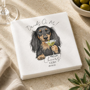 Handgezeichnete Dackel Martini Offener Bar Cocktai Serviette