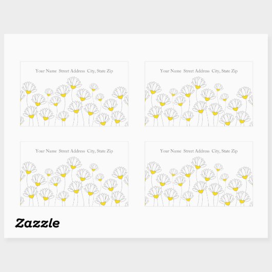 Handgezeichnete Daisy Stems Labels Rechteckiger Aufkleber (Blatt)