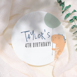 Handgezeichnete Dinosaur & Balloon Boy Geburtstags Pappteller