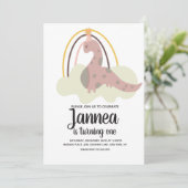 Handgezeichnete Dinosaurier Rainbow Geburtstagspar Einladung (Stehend Vorderseite)