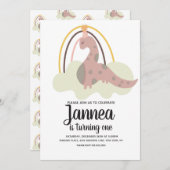 Handgezeichnete Dinosaurier Rainbow Geburtstagspar Einladung (Vorne/Hinten)