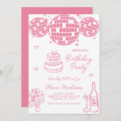 Handgezeichnete Disco Ball Champagne Geburtstagspa Einladung (Vorne/Hinten)