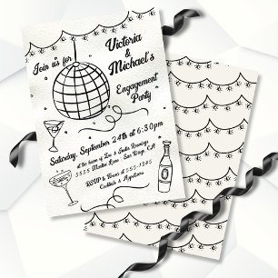 Handgezeichnete Disco Ball Funky Engagement Party Einladung