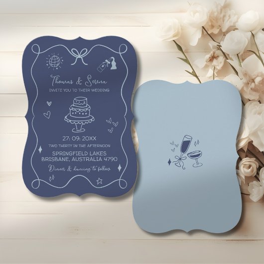 Handgezeichnete Doodle Art Moderne Scribble Blue Einladung