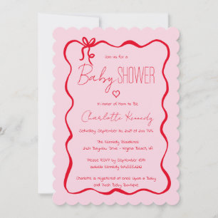 Handgezeichnete Doodle Bow Babydusche Einladung