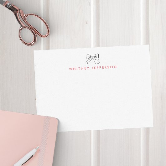 Handgezeichnete Doodle Coquette Bow Pink Personali Mitteilungskarte