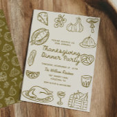 Handgezeichnete Doodle Erntedank Dinner einladen Feiertagskarte