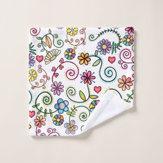 Handgezeichnete Doodle farbenfrohe, nahtlose Muste Badhandtuch Set (Waschlappen)