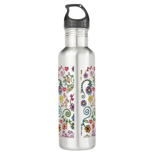 Handgezeichnete Doodle farbenfrohe, nahtlose Muste Edelstahlflasche (Rückseite)