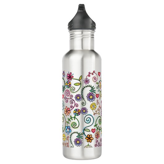 Handgezeichnete Doodle farbenfrohe, nahtlose Muste Edelstahlflasche (Rechts)