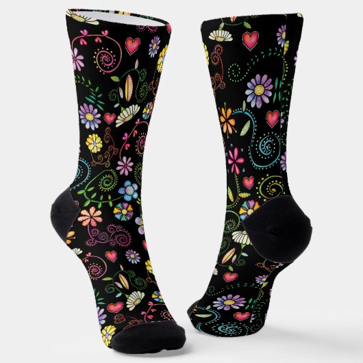 Handgezeichnete Doodle farbenfrohe, nahtlose Muste Socken (Gewinkelt)