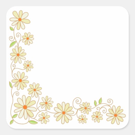 Handgezeichnete Doodle Floral Corner Grenze Quadratischer Aufkleber (Vorderseite)