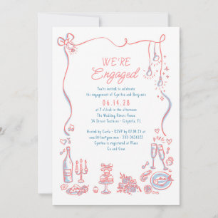 Handgezeichnete Doodle Funky Whimsical Verlobungsp Einladung