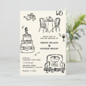 Handgezeichnete Doodle-Hochzeit Einladung (Stehend Vorderseite)