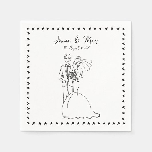 handgezeichnete Doodle-Hochzeitsnacken Serviette (Vorderseite)