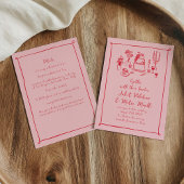 Handgezeichnete Doodle-Küche und Getränke Rosa-Rot Einladung