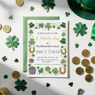 Handgezeichnete Doodle-Launische St. Patricks Day Einladung