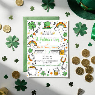 Handgezeichnete Doodle-Launische St. Patricks Day  Einladung