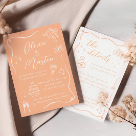 Handgezeichnete Doodle Peach Hochzeit Einladung