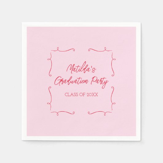 Handgezeichnete Doodle Pink & Red Graduation Party Serviette (Vorderseite)