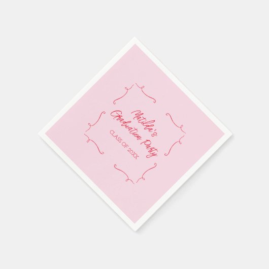 Handgezeichnete Doodle Pink & Red Graduation Party Serviette (Ecke)