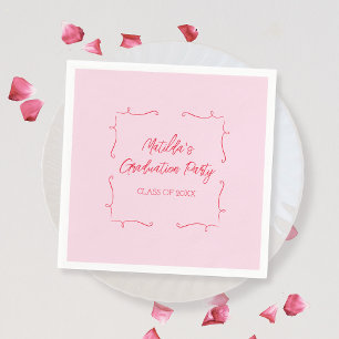 Handgezeichnete Doodle Pink & Red Graduation Party Serviette