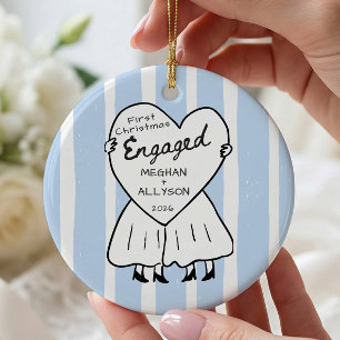 Handgezeichnete Doodle Verlobt  Keramik Ornament