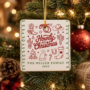 Handgezeichnete Doodle-Western-Howdy-Weihnachten Keramikornament
