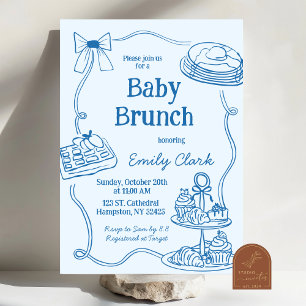 Handgezeichnete Doodles Blue Baby Brunch Einladung
