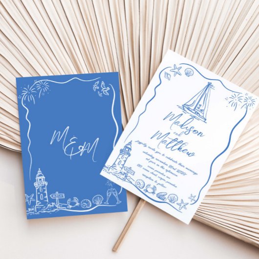 Handgezeichnete Doodles Boat Beach Wasserpfeife Einladung