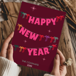 Handgezeichnete Doodles frohes neues Jahr rosa Grü Feiertagskarte