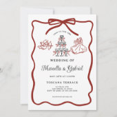 Handgezeichnete Doodles Italienisches Thema Hochze Einladung (Vorderseite)