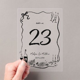 Handgezeichnete Doodles-Skripte Hochzeit-Tischnumm Acryleinladungen