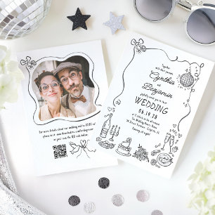 Handgezeichnete Doodles Whimsical Retro Hochzeitss Einladung
