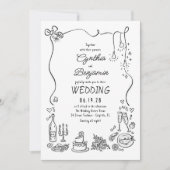 Handgezeichnete Doodles Whimsical Wedding Foto Einladung (Vorderseite)