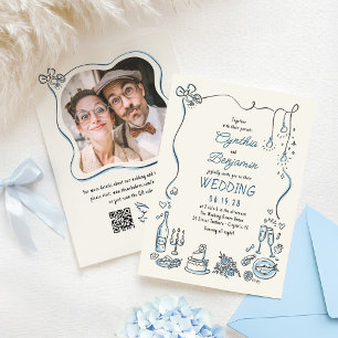 Handgezeichnete Doodles Whimsical Wedding Foto Einladung