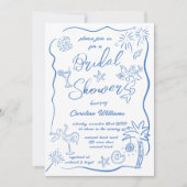 Handgezeichnete Doodles Zeichnen Beach Brautparty Einladung (Vorderseite)