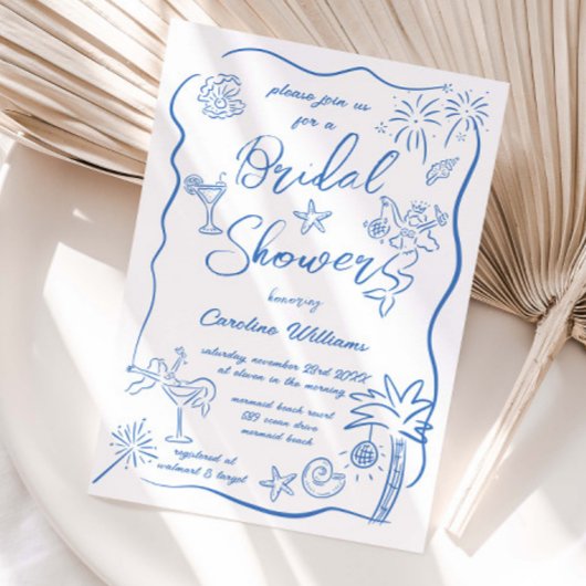 Handgezeichnete Doodles Zeichnen Beach Brautparty Einladung