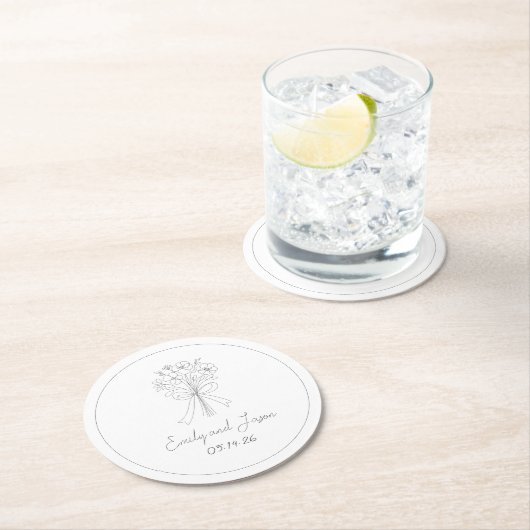 Handgezeichnete einfache Blume und Bow Whimsical W Runder Pappuntersetzer (Vor Ort)