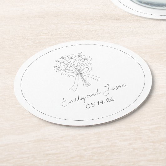 Handgezeichnete einfache Blume und Bow Whimsical W Runder Pappuntersetzer (Angewinkelt)