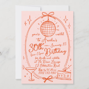 Handgezeichnete Einladung zum 30. Geburtstag Disco
