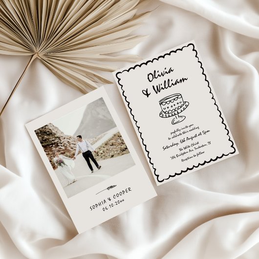 Handgezeichnete, einzigartige Retro-Foto-Hochzeit Einladung