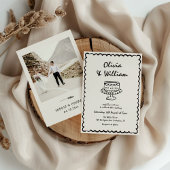 Handgezeichnete, einzigartige Retro-Foto-Hochzeit Einladung