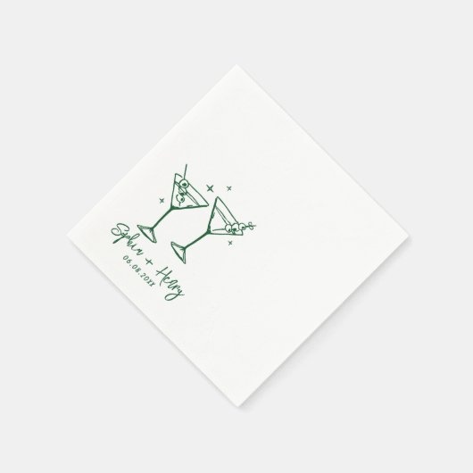 Handgezeichnete Elegante Moderne Cocktail Hochzeit Serviette (Ecke)